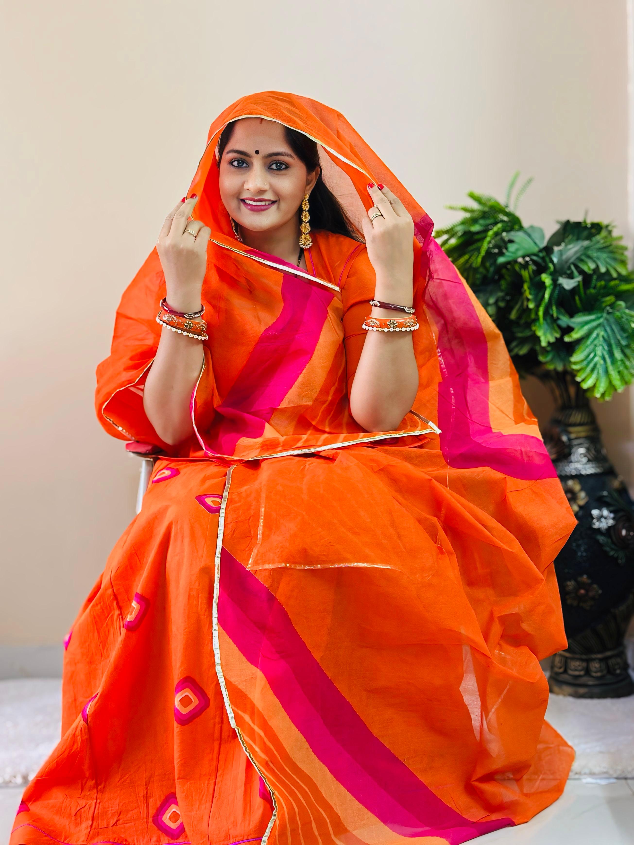 Rajputi Poshak Unstitched Orange Cotton Suit Fabric