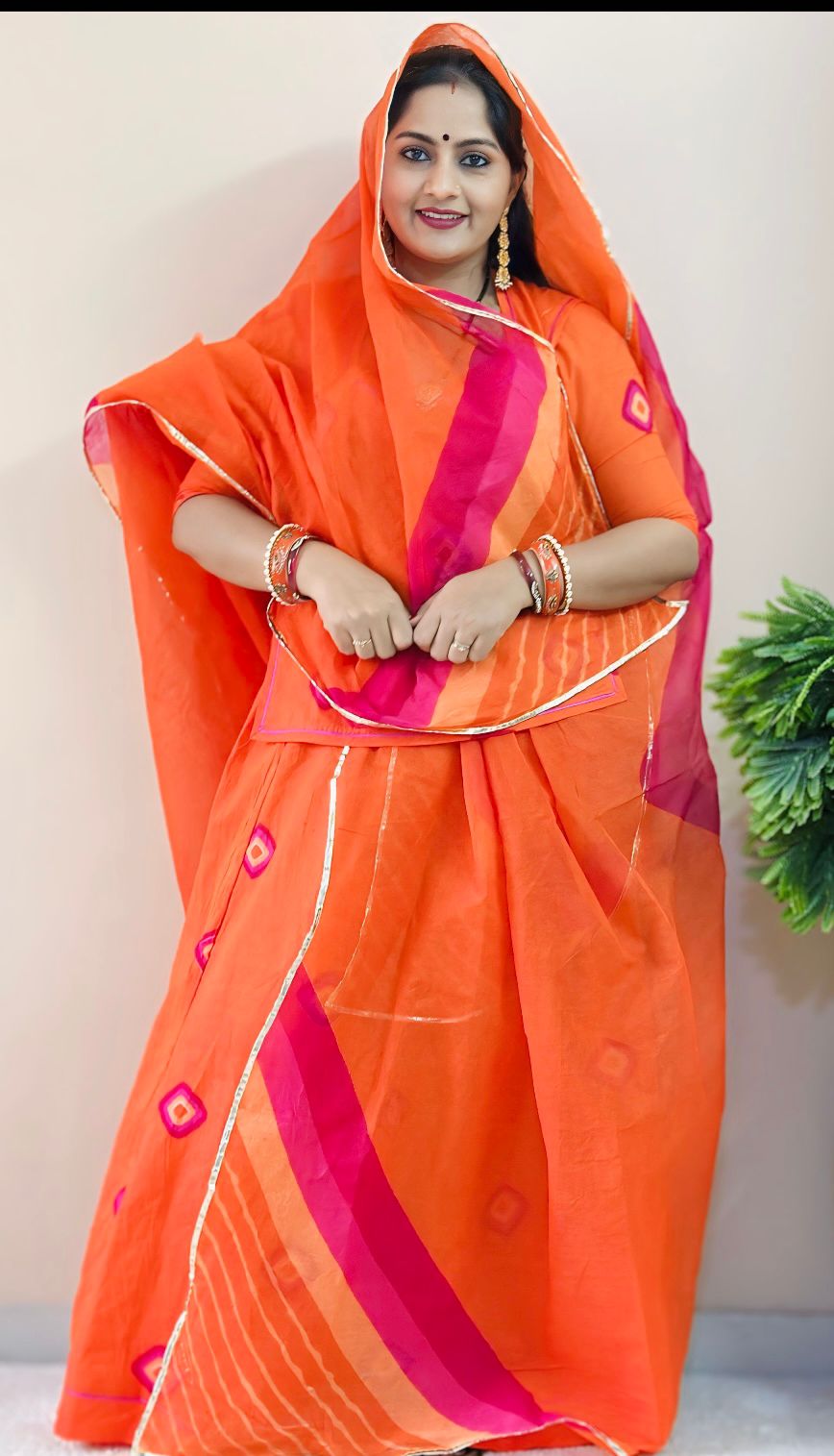 Rajputi Poshak Unstitched Orange Cotton Suit Fabric