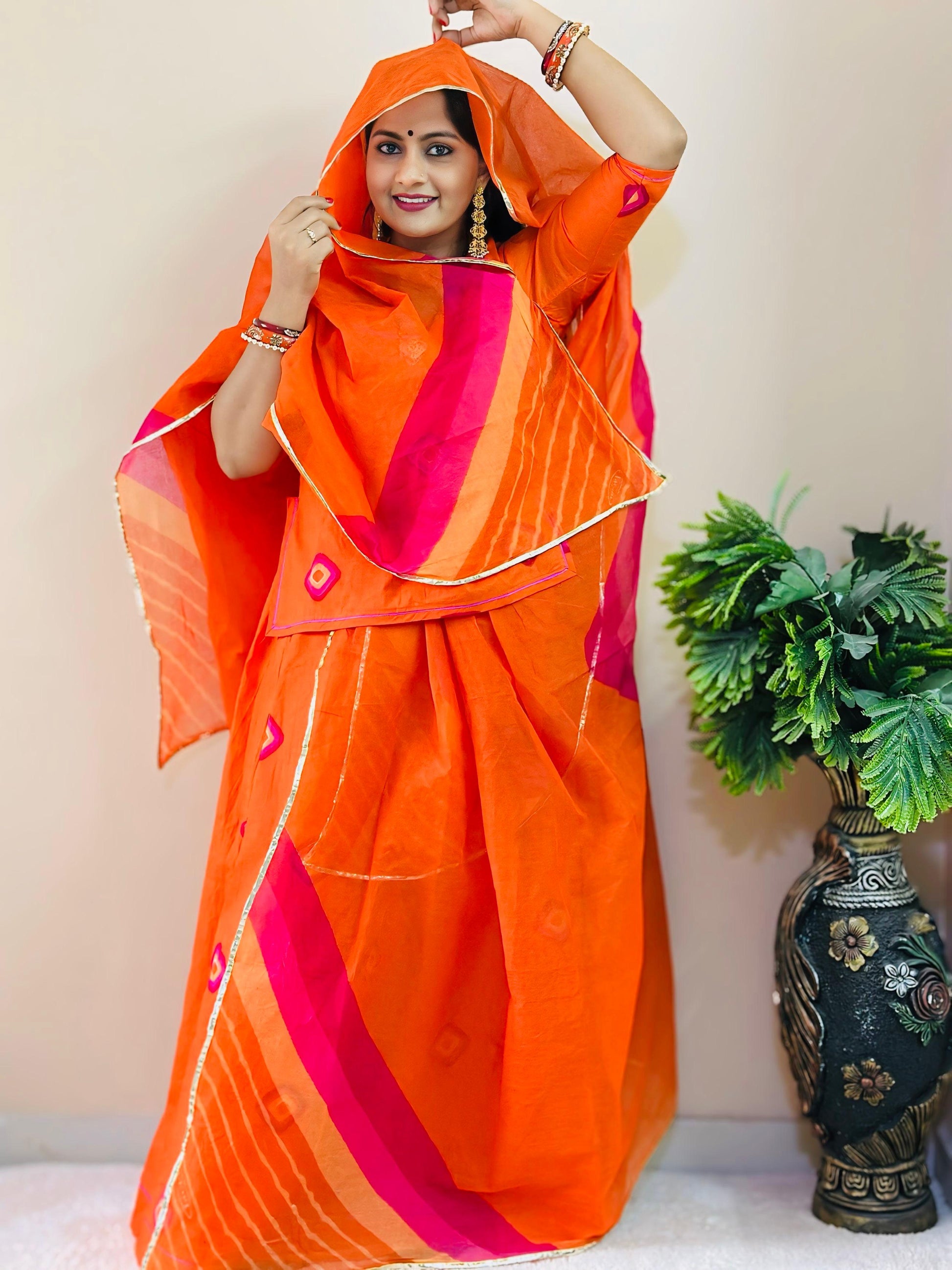 Rajputi Poshak Unstitched Orange Cotton Suit Fabric