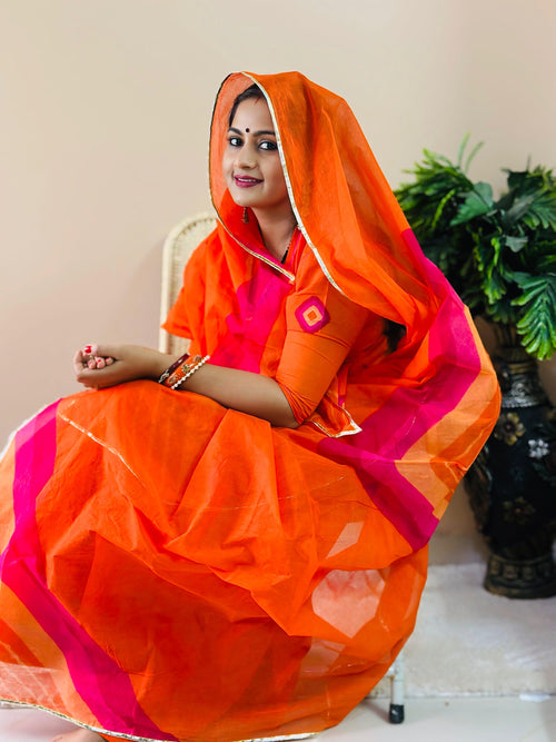 Rajputi Poshak Unstitched Orange Cotton Suit Fabric