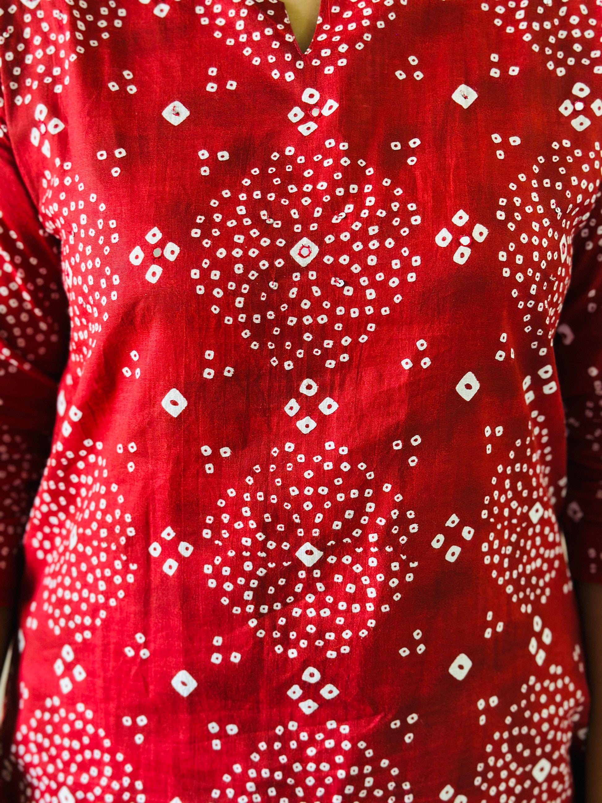Red Bandhani Printed Kurta Set with Dupatta Ethnic Wear for Women Nishas Thread