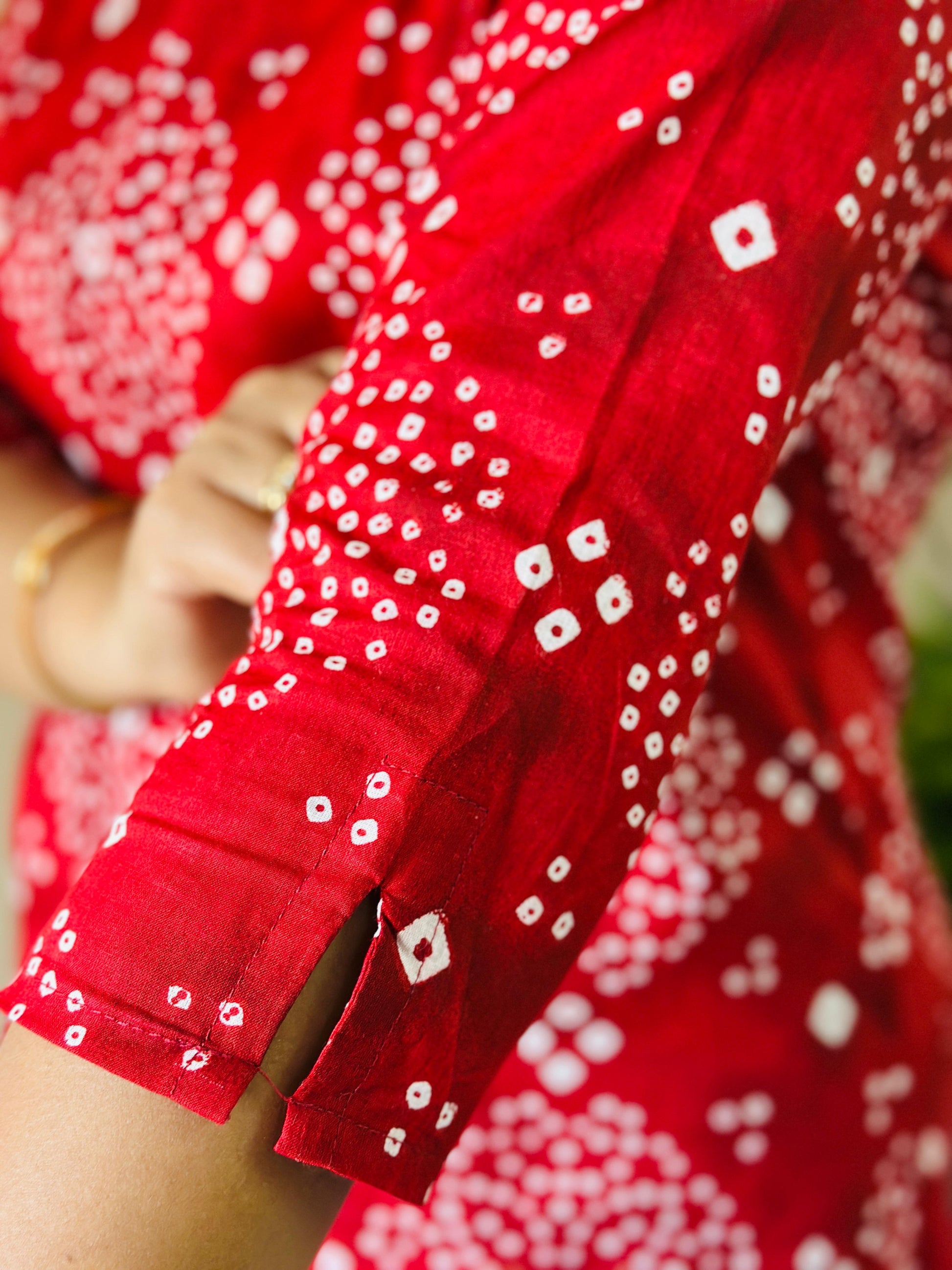 Red Bandhani Printed Kurta Set with Dupatta Ethnic Wear for Women Nishas Thread